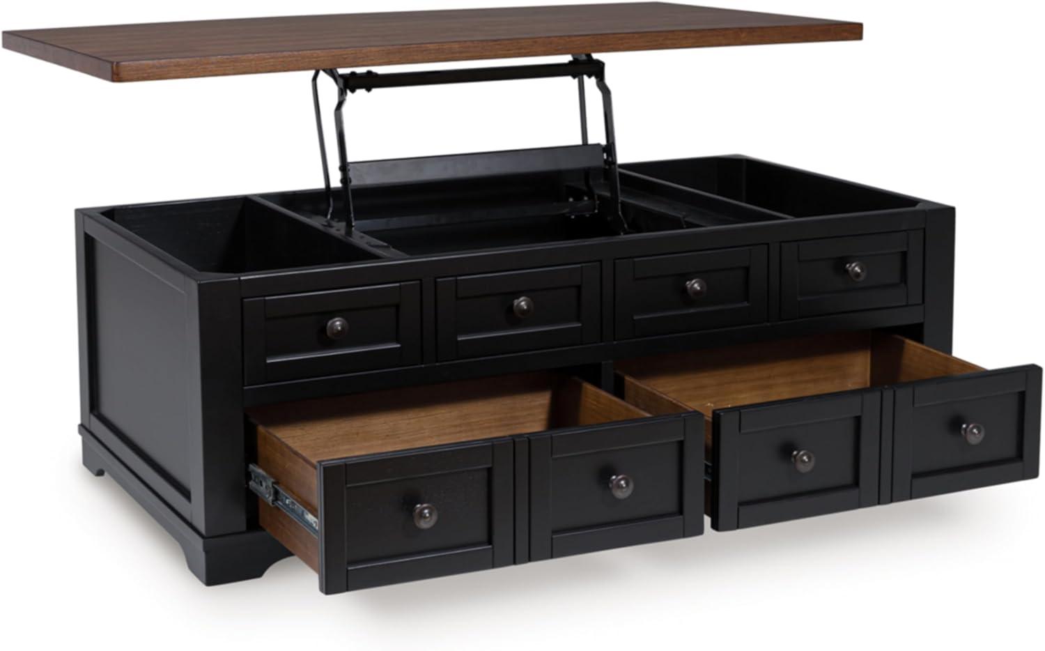 imageSignature Design by Ashley Wildenauer Farmhouse 2Drawer LiftTop Coffee Table with 2 Storage Bins Under Top and Casters Light Brown ampamp BlackBrownBlack