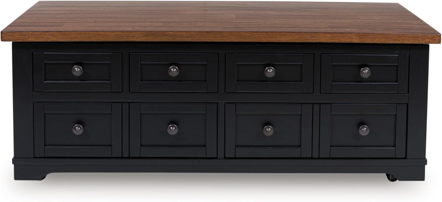 imageSignature Design by Ashley Wildenauer Farmhouse 2Drawer LiftTop Coffee Table with 2 Storage Bins Under Top and Casters Light Brown ampamp BlackBrownBlack
