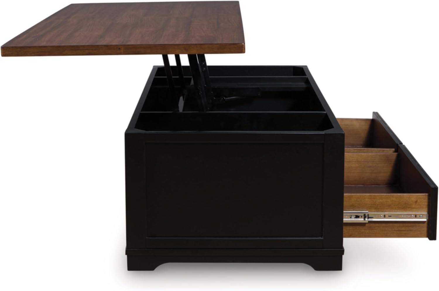 imageSignature Design by Ashley Wildenauer Farmhouse 2Drawer LiftTop Coffee Table with 2 Storage Bins Under Top and Casters Light Brown ampamp BlackBrownBlack