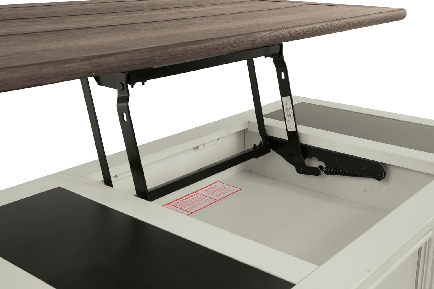 imageSignature Design by Ashley Wildenauer Farmhouse 2Drawer LiftTop Coffee Table with 2 Storage Bins Under Top and Casters Light Brown ampamp BlackWhite