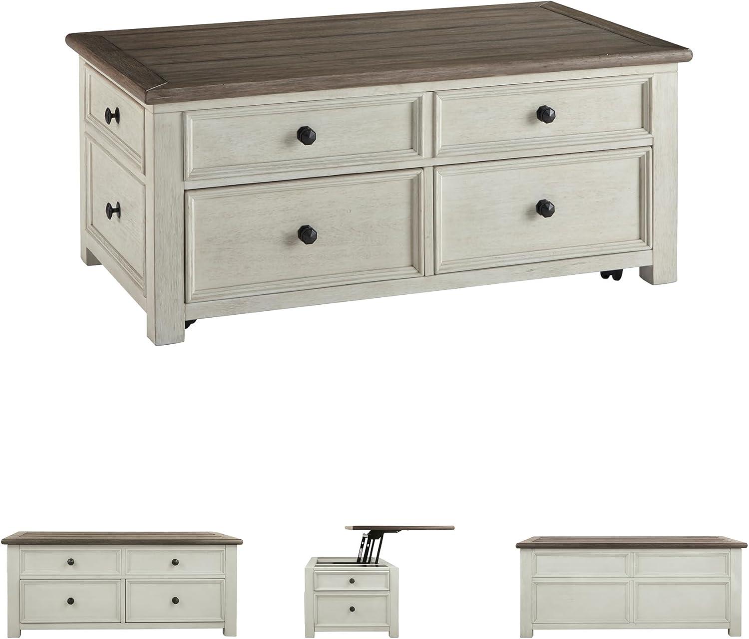 imageSignature Design by Ashley Wildenauer Farmhouse 2Drawer LiftTop Coffee Table with 2 Storage Bins Under Top and Casters Light Brown ampamp BlackWhite