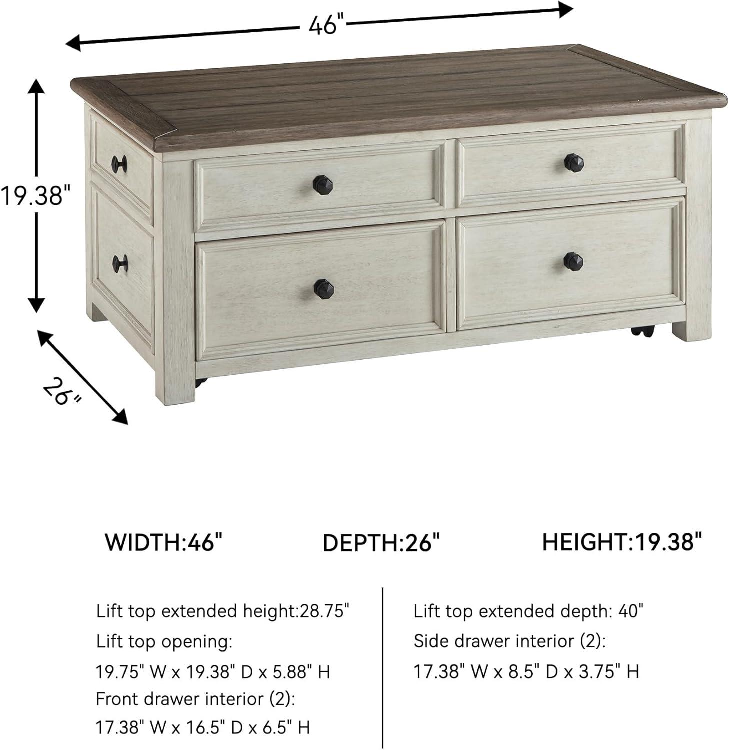 imageSignature Design by Ashley Wildenauer Farmhouse 2Drawer LiftTop Coffee Table with 2 Storage Bins Under Top and Casters Light Brown ampamp BlackWhite