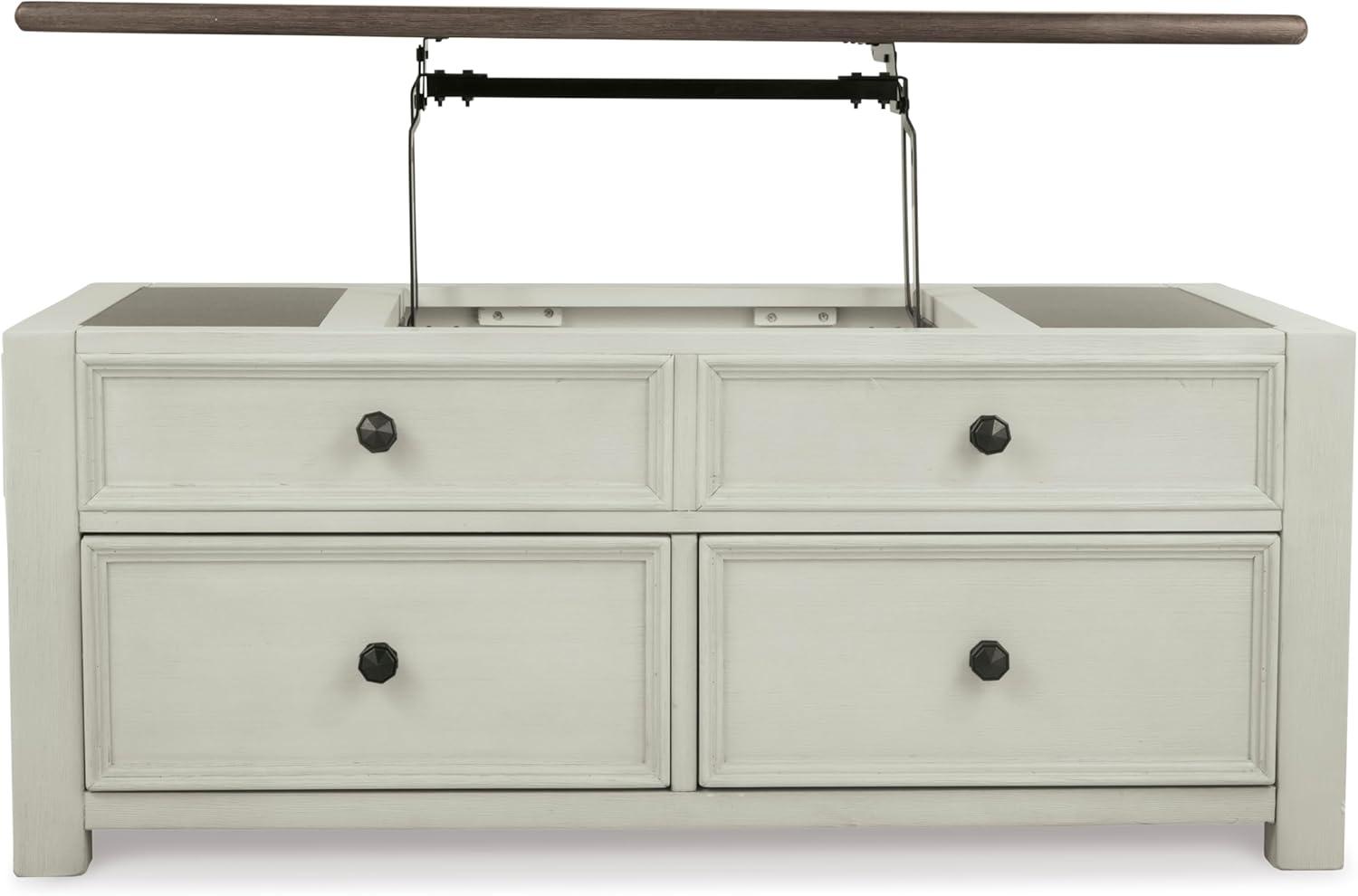 imageSignature Design by Ashley Wildenauer Farmhouse 2Drawer LiftTop Coffee Table with 2 Storage Bins Under Top and Casters Light Brown ampamp BlackWhite