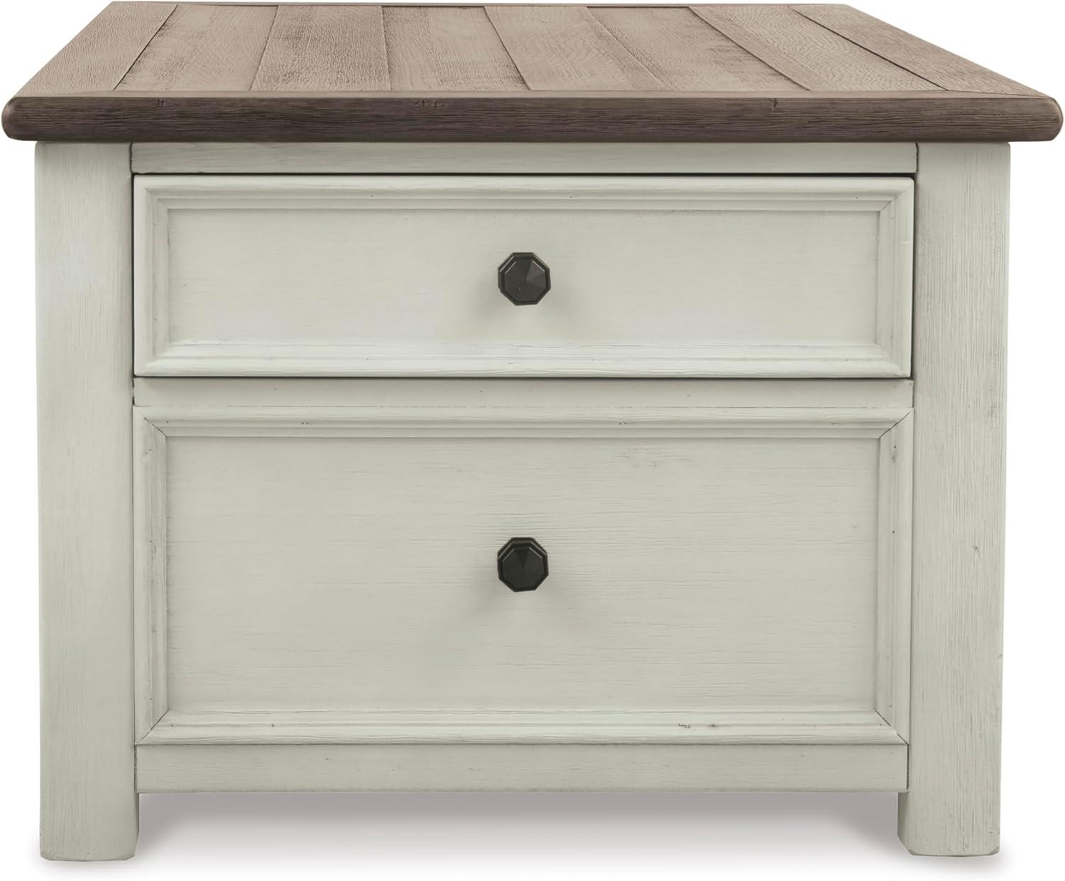 imageSignature Design by Ashley Wildenauer Farmhouse 2Drawer LiftTop Coffee Table with 2 Storage Bins Under Top and Casters Light Brown ampamp BlackWhite