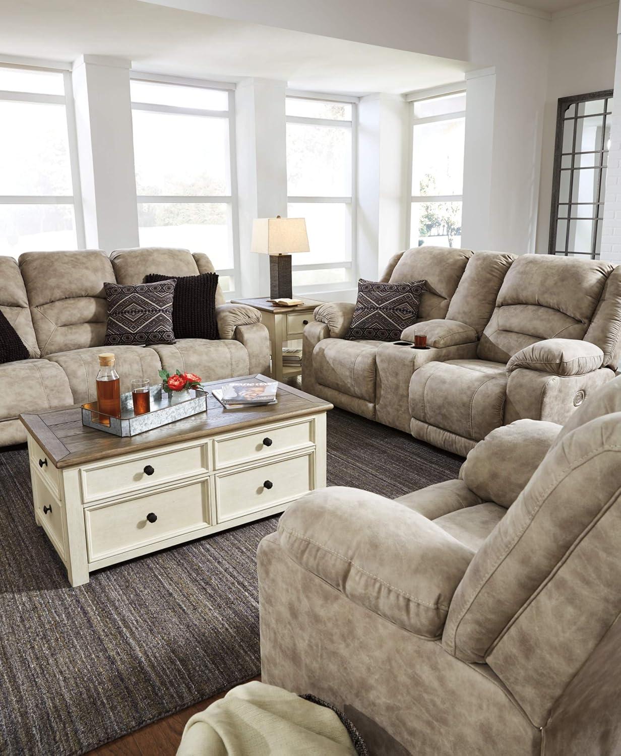 imageSignature Design by Ashley Wildenauer Farmhouse 2Drawer LiftTop Coffee Table with 2 Storage Bins Under Top and Casters Light Brown ampamp BlackWhite