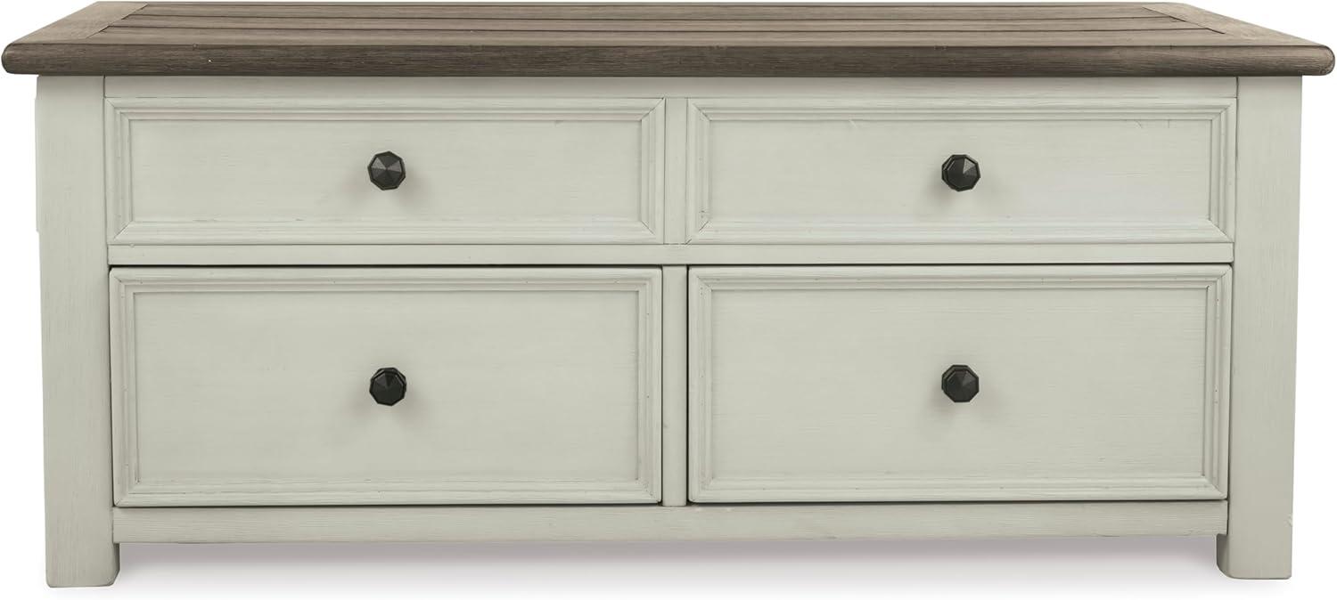 imageSignature Design by Ashley Wildenauer Farmhouse 2Drawer LiftTop Coffee Table with 2 Storage Bins Under Top and Casters Light Brown ampamp BlackWhite