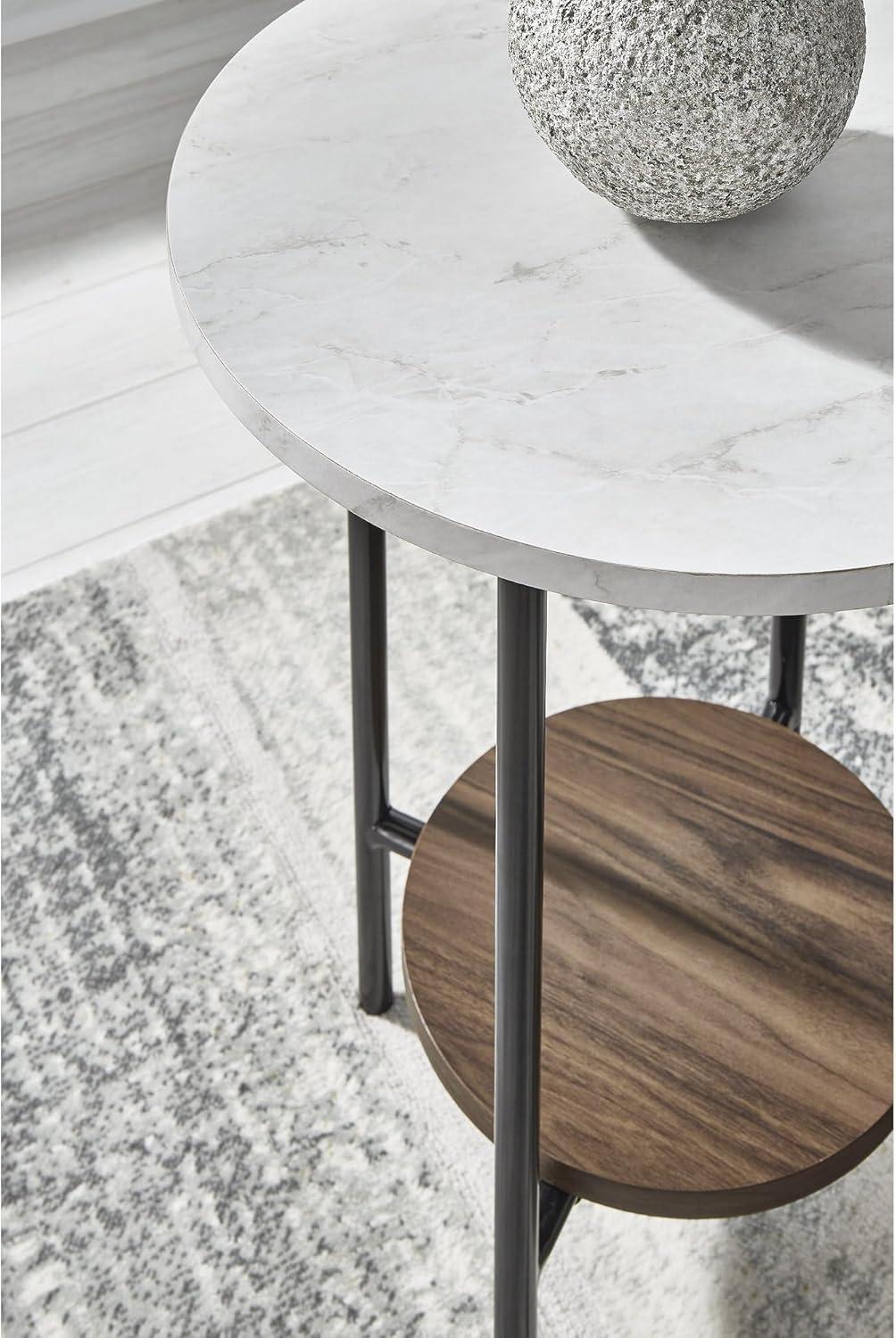 imageSignature Design by Ashley Wrenwich Contemporary Faux Marble Table with Shelf Set of 3 Dark Brown ampamp White