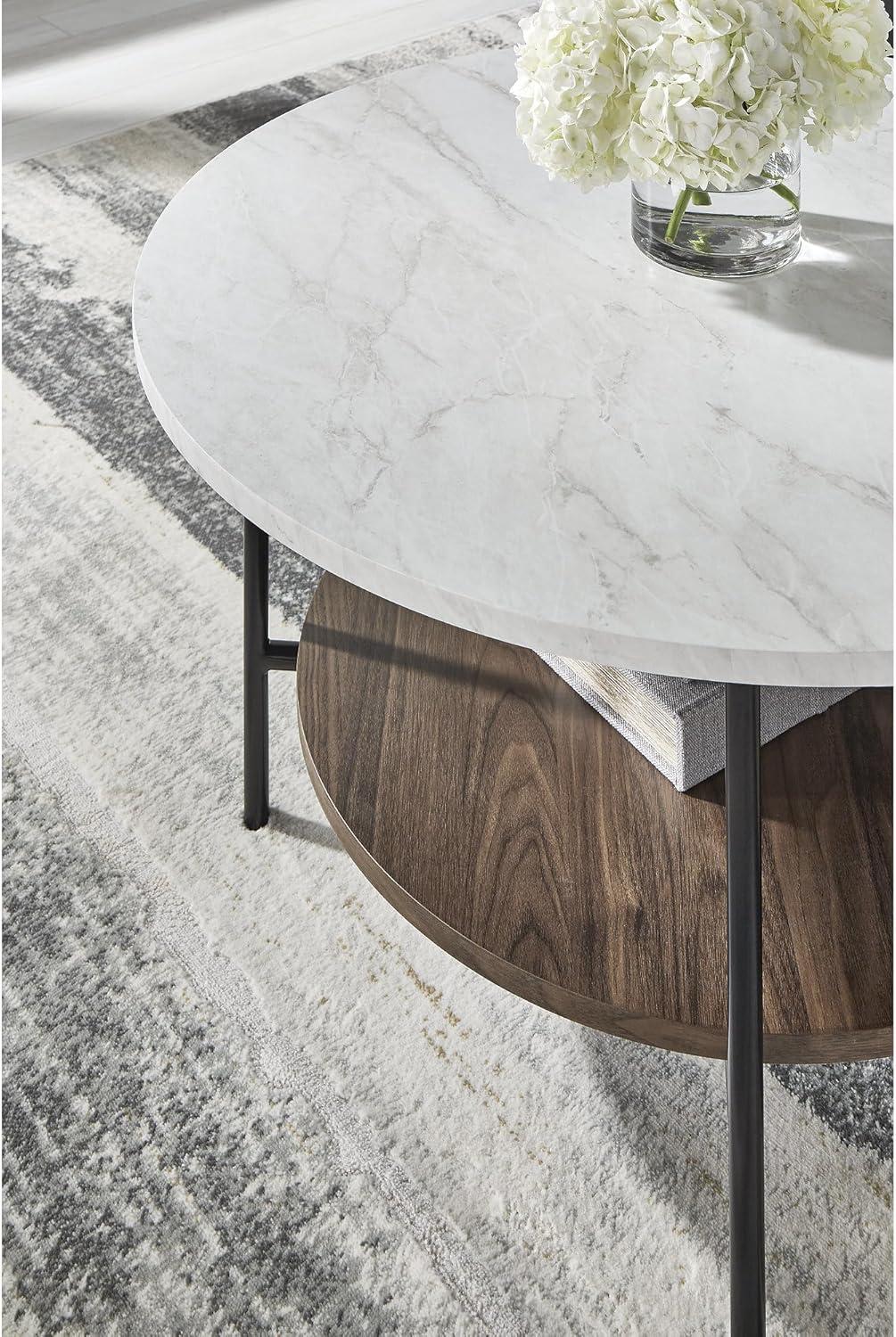imageSignature Design by Ashley Wrenwich Contemporary Faux Marble Table with Shelf Set of 3 Dark Brown ampamp White