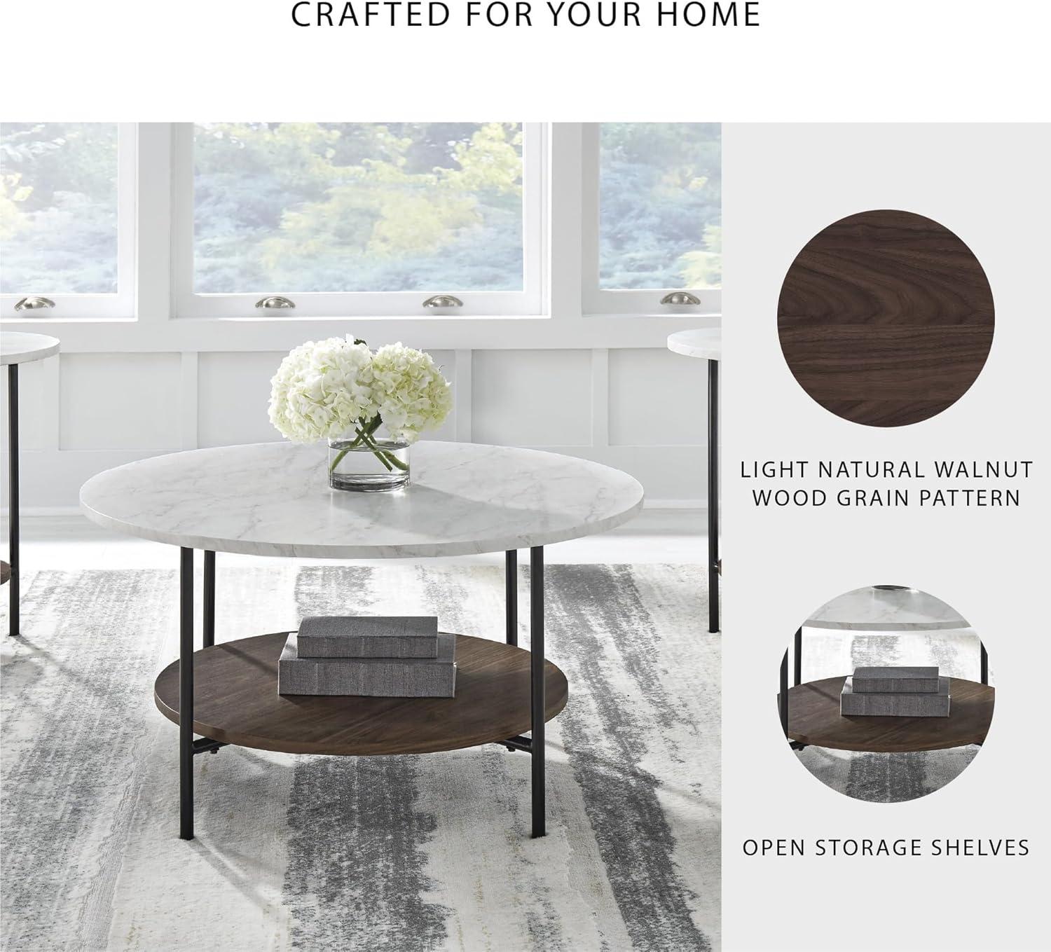 imageSignature Design by Ashley Wrenwich Contemporary Faux Marble Table with Shelf Set of 3 Dark Brown ampamp White