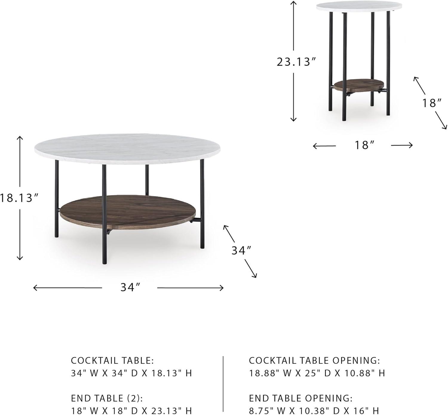 imageSignature Design by Ashley Wrenwich Contemporary Faux Marble Table with Shelf Set of 3 Dark Brown ampamp White