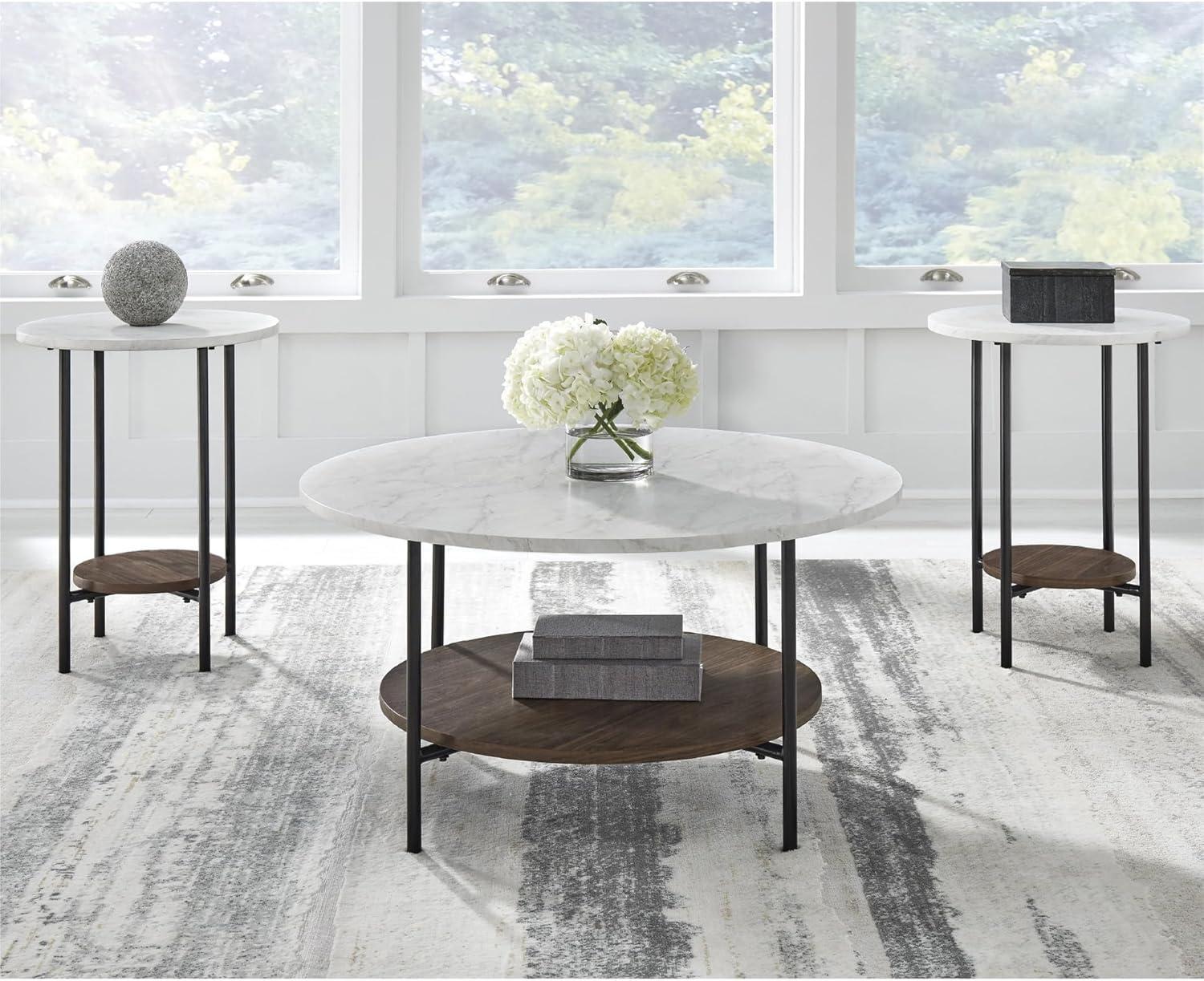 imageSignature Design by Ashley Wrenwich Contemporary Faux Marble Table with Shelf Set of 3 Dark Brown ampamp White