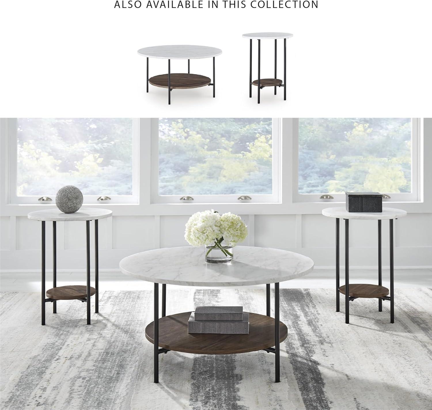 imageSignature Design by Ashley Wrenwich Contemporary Faux Marble Table with Shelf Set of 3 Dark Brown ampamp White