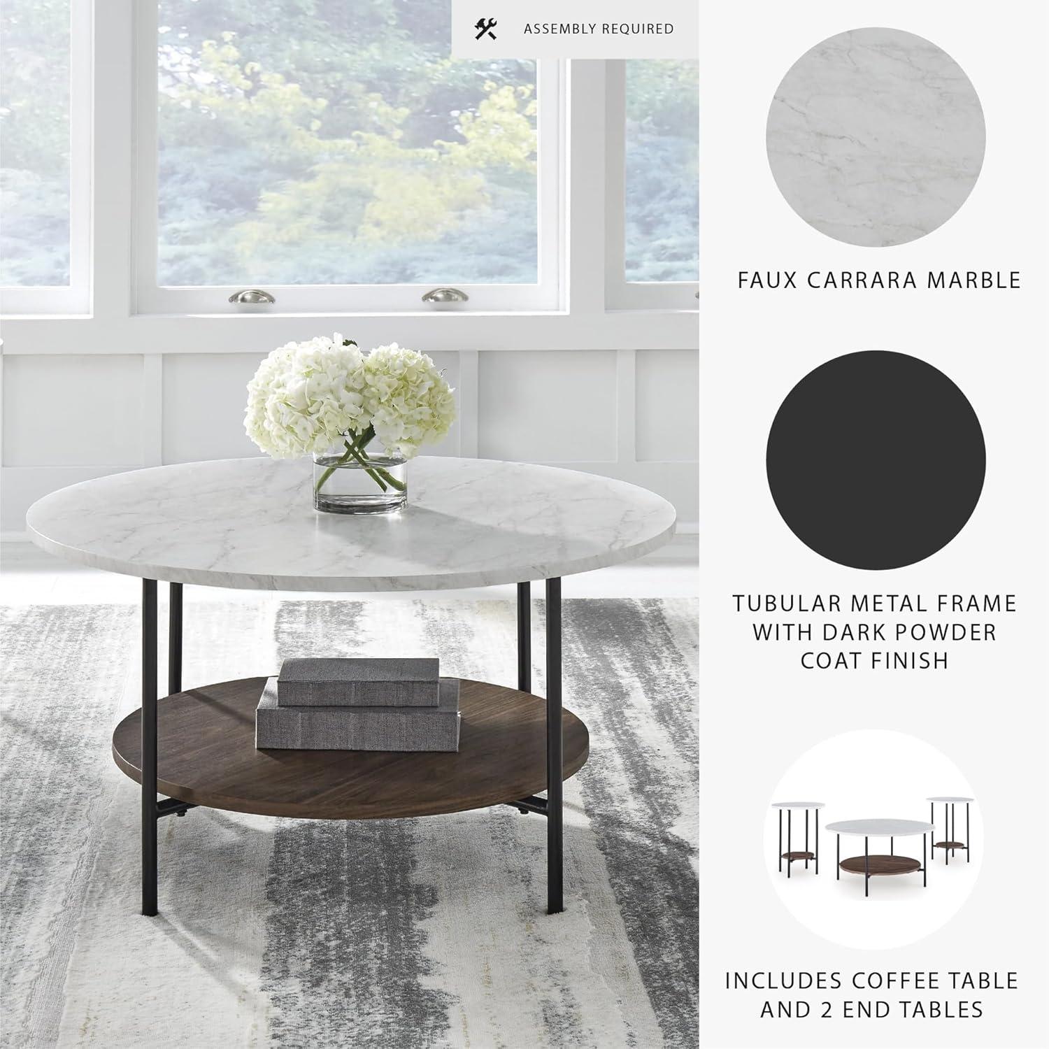 imageSignature Design by Ashley Wrenwich Contemporary Faux Marble Table with Shelf Set of 3 Dark Brown ampamp White