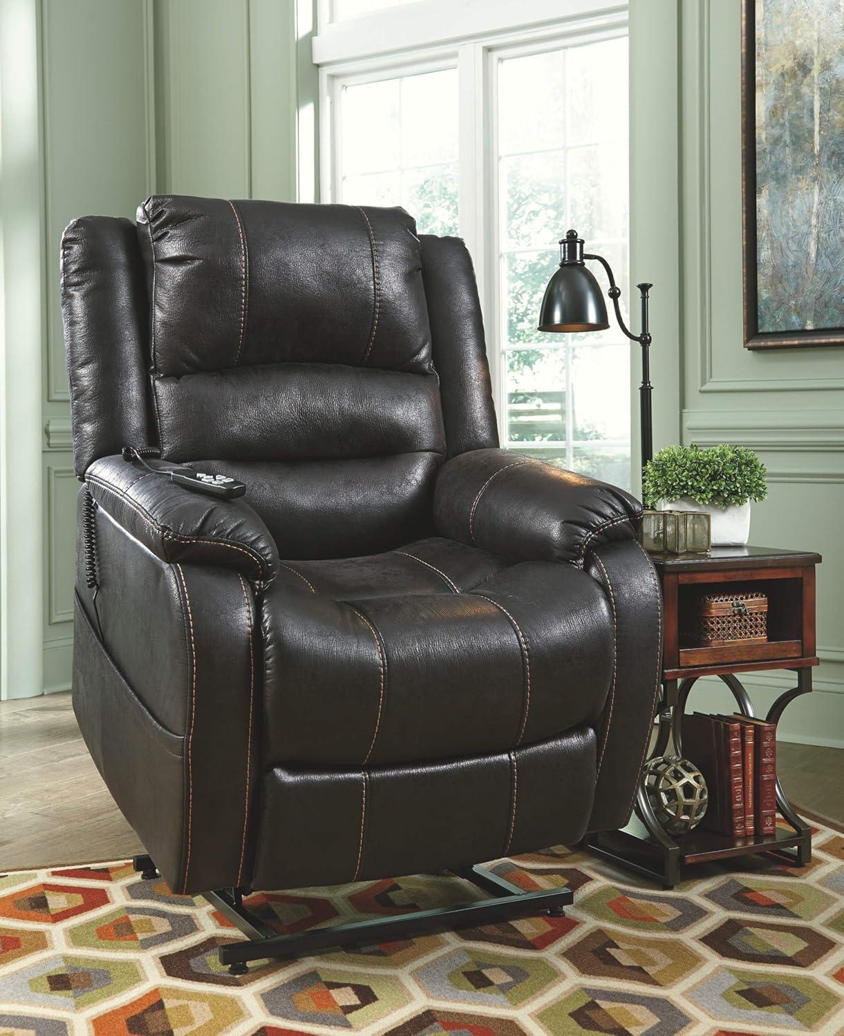 imageSignature Design by Ashley Yandel Faux Leather Electric Power Lift Recliner for Elderly BrownBlack