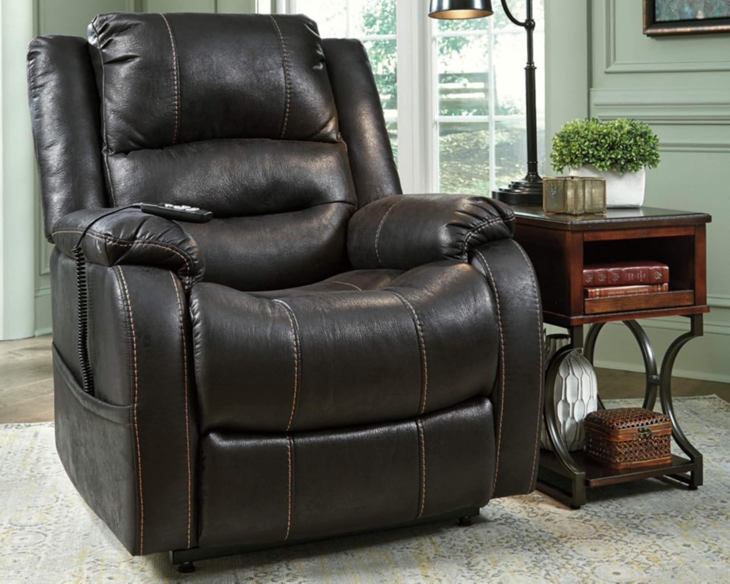 imageSignature Design by Ashley Yandel Faux Leather Electric Power Lift Recliner for Elderly BrownBlack