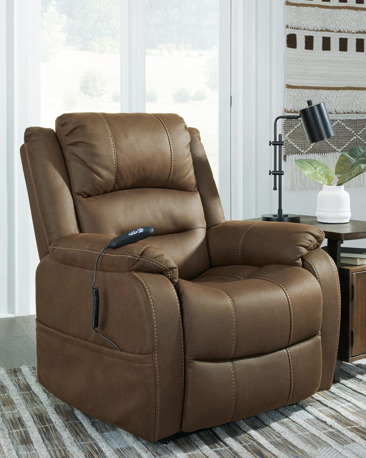 imageSignature Design by Ashley Yandel Faux Leather Electric Power Lift Recliner for Elderly BrownChestnut Brown