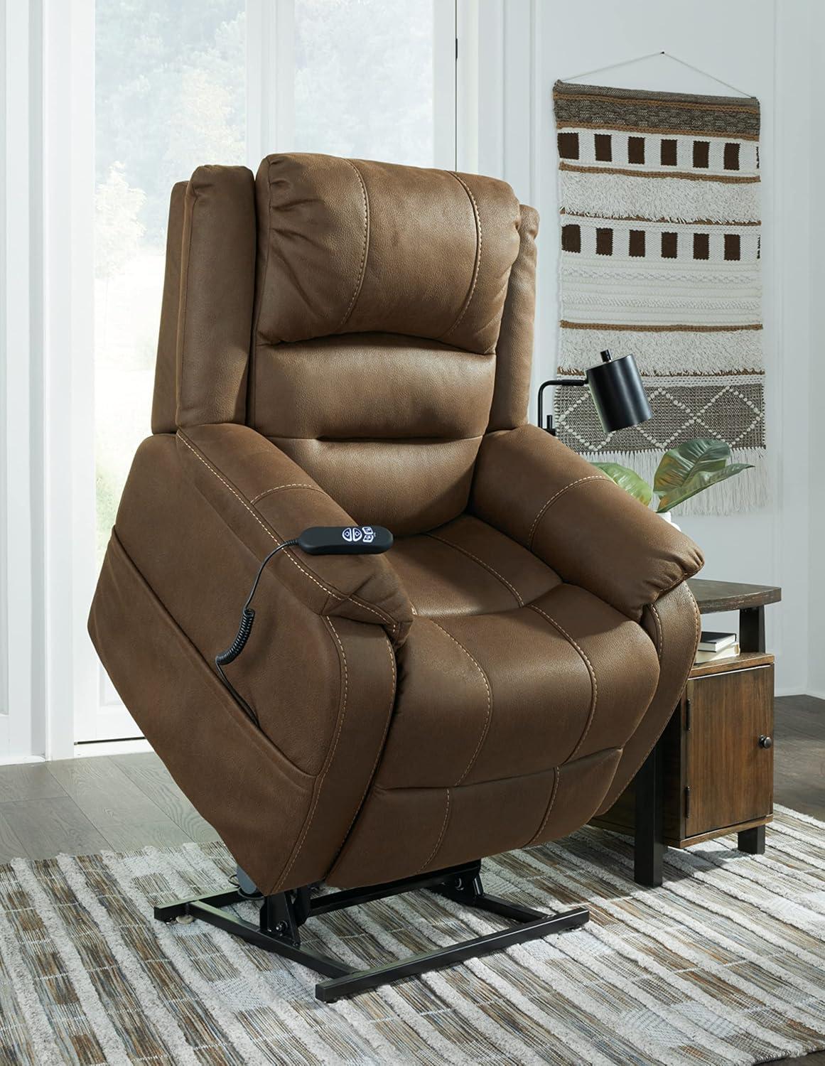 imageSignature Design by Ashley Yandel Faux Leather Electric Power Lift Recliner for Elderly BrownChestnut Brown