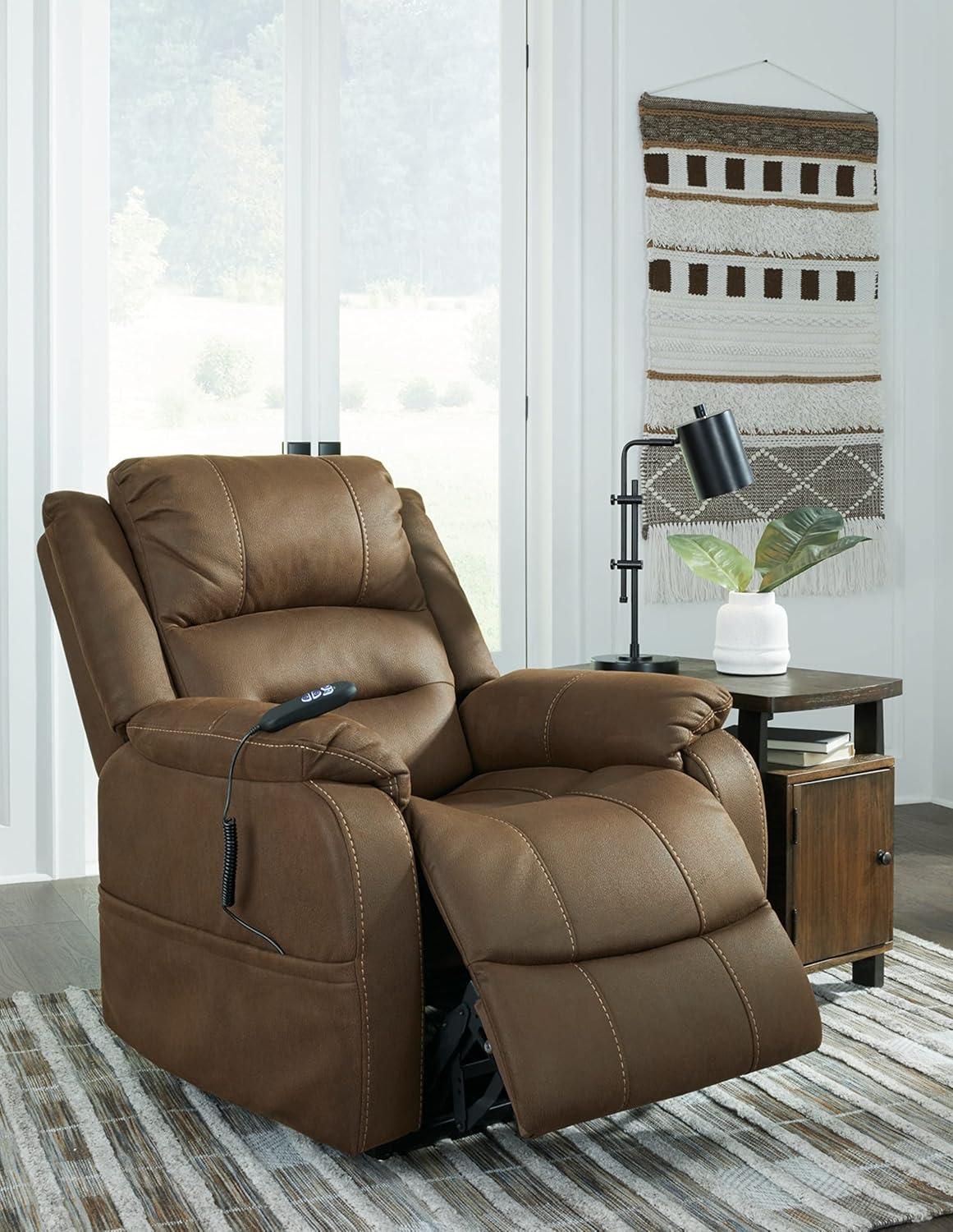 imageSignature Design by Ashley Yandel Faux Leather Electric Power Lift Recliner for Elderly BrownChestnut Brown