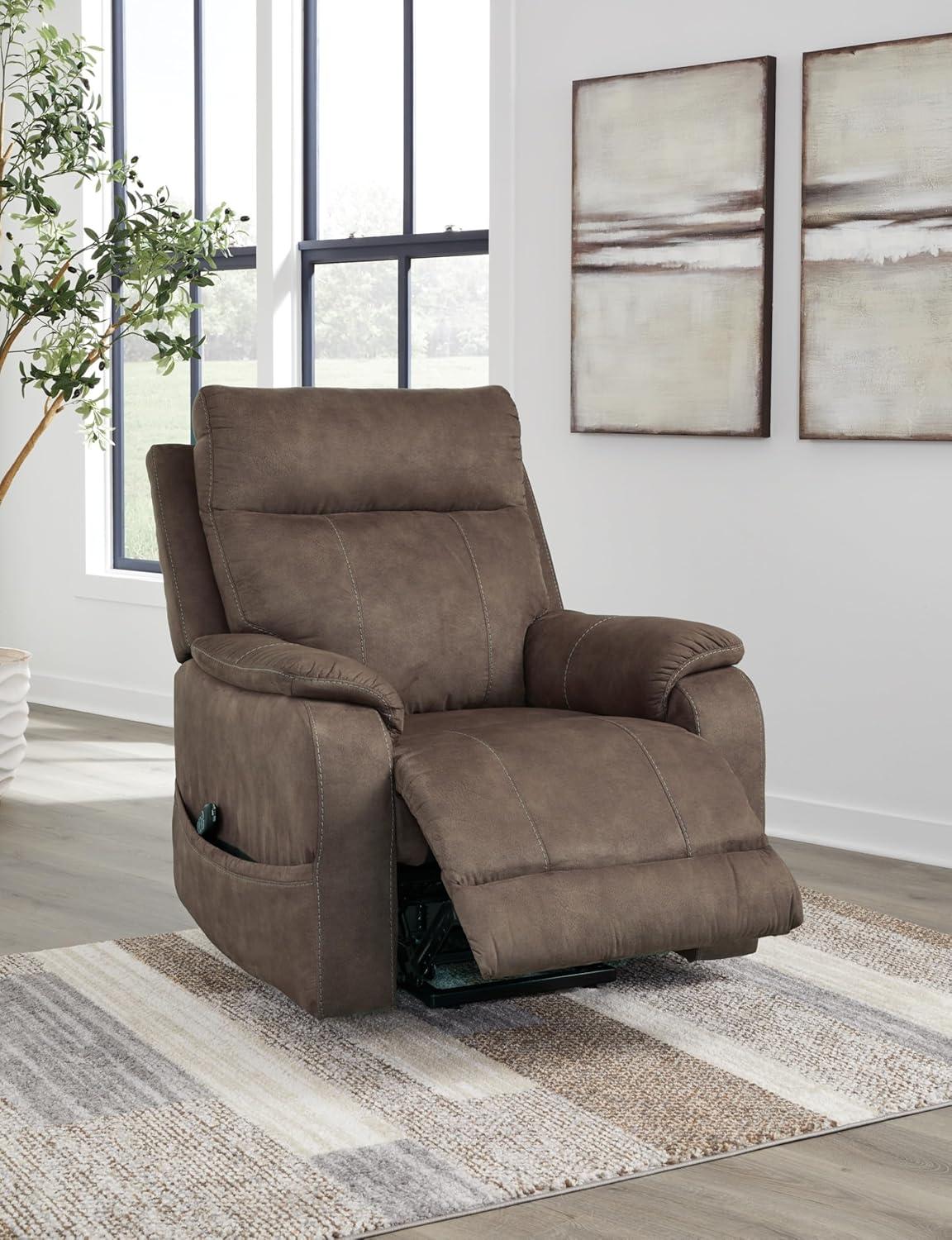 imageSignature Design by Ashley Yandel Faux Leather Electric Power Lift Recliner for Elderly BrownDark Brown