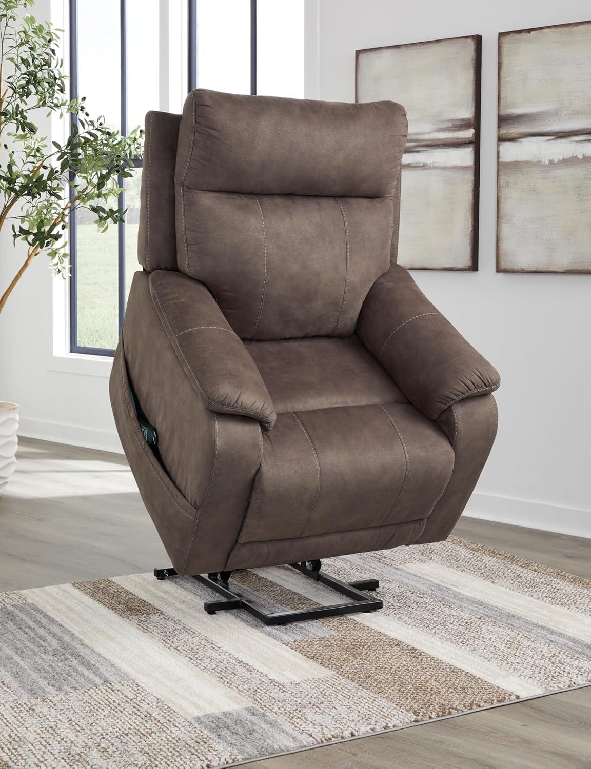 imageSignature Design by Ashley Yandel Faux Leather Electric Power Lift Recliner for Elderly BrownDark Brown