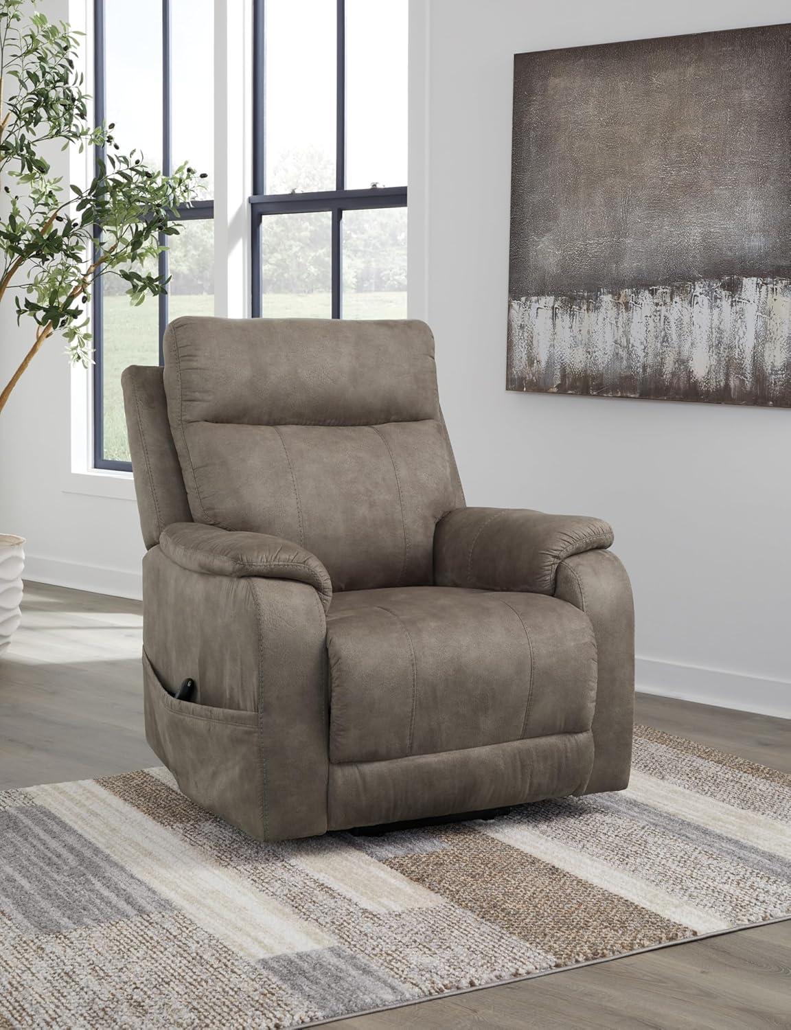 imageSignature Design by Ashley Yandel Faux Leather Electric Power Lift Recliner for Elderly BrownGray Brown