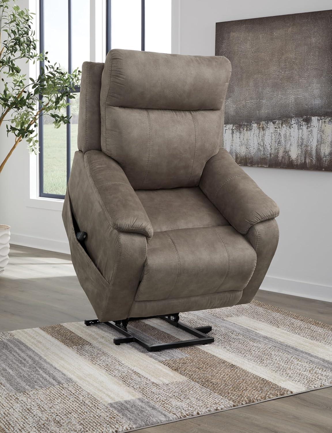 imageSignature Design by Ashley Yandel Faux Leather Electric Power Lift Recliner for Elderly BrownGray Brown