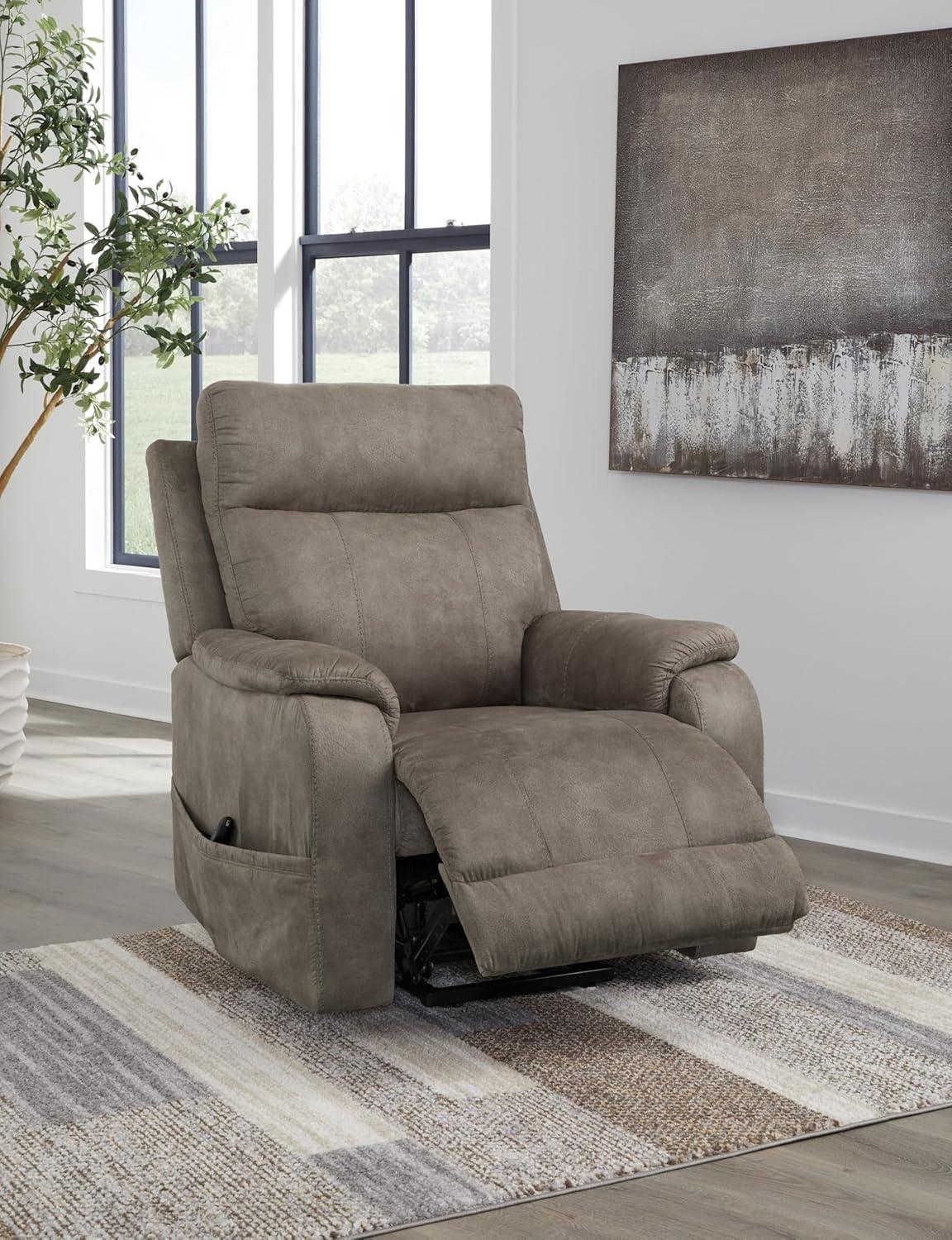 imageSignature Design by Ashley Yandel Faux Leather Electric Power Lift Recliner for Elderly BrownGray Brown