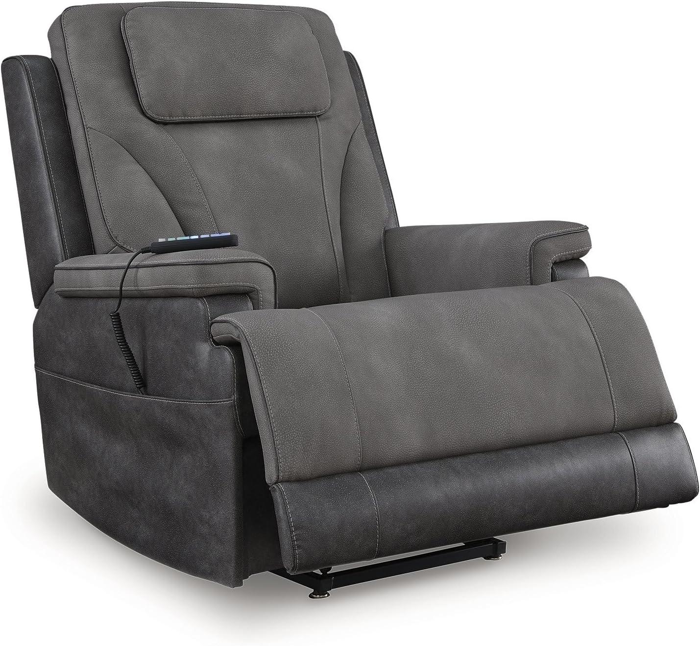 imageSignature Design by Ashley Yandel Faux Leather Electric Power Lift Recliner for Elderly BrownGrey