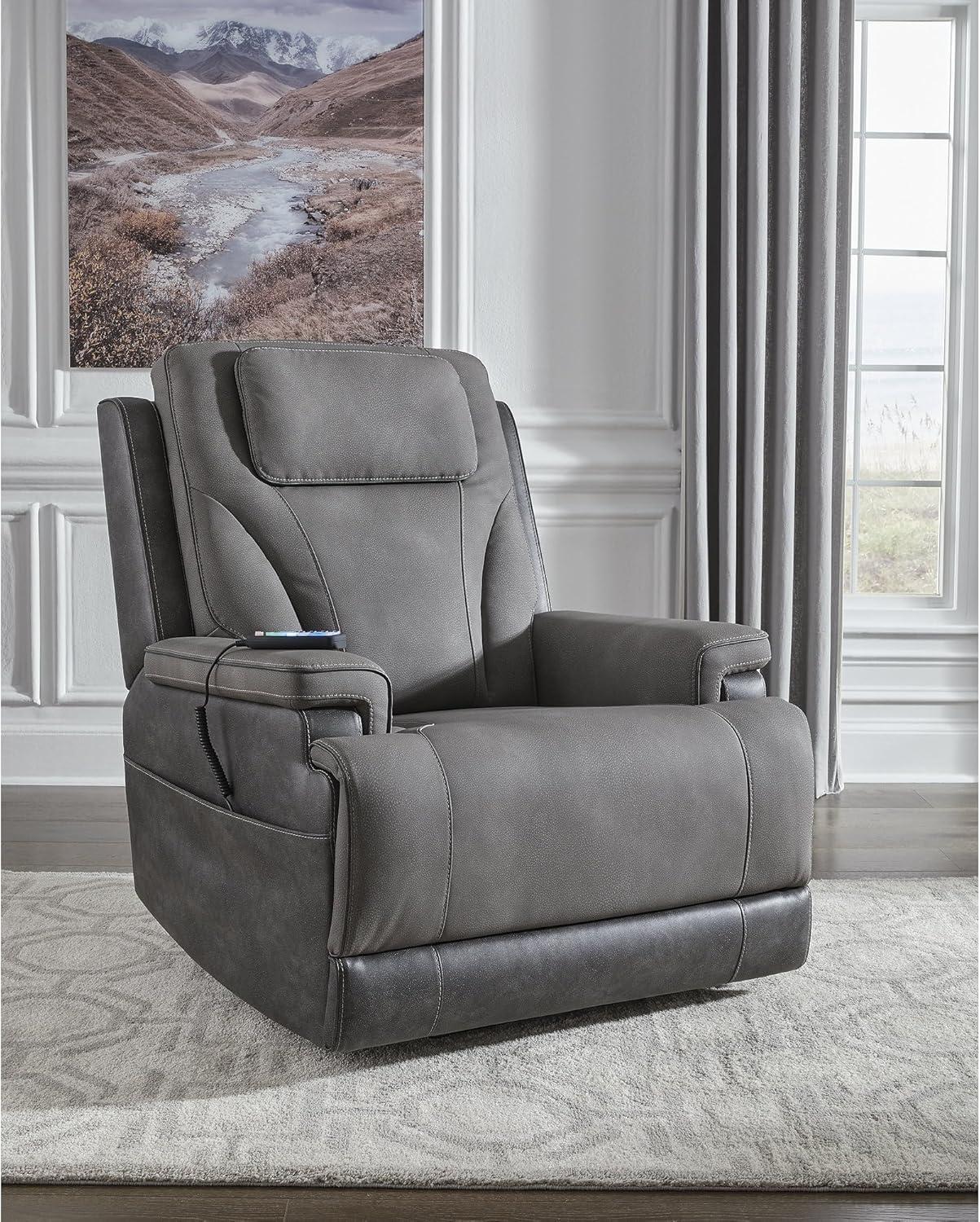 imageSignature Design by Ashley Yandel Faux Leather Electric Power Lift Recliner for Elderly BrownGrey