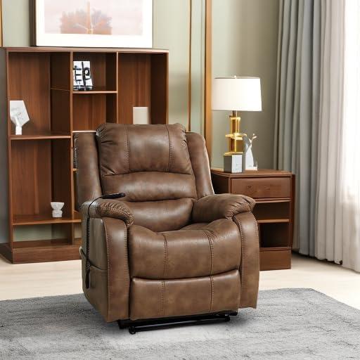 imageSignature Design by Ashley Yandel Faux Leather Electric Power Lift Recliner for Elderly BrownSaddle Brown