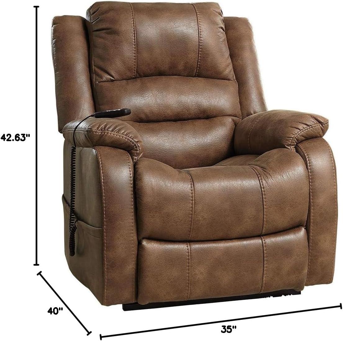 imageSignature Design by Ashley Yandel Faux Leather Electric Power Lift Recliner for Elderly BrownSaddle Brown