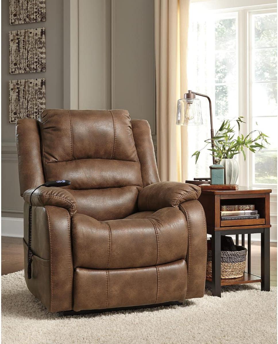 imageSignature Design by Ashley Yandel Faux Leather Electric Power Lift Recliner for Elderly BrownSaddle Brown