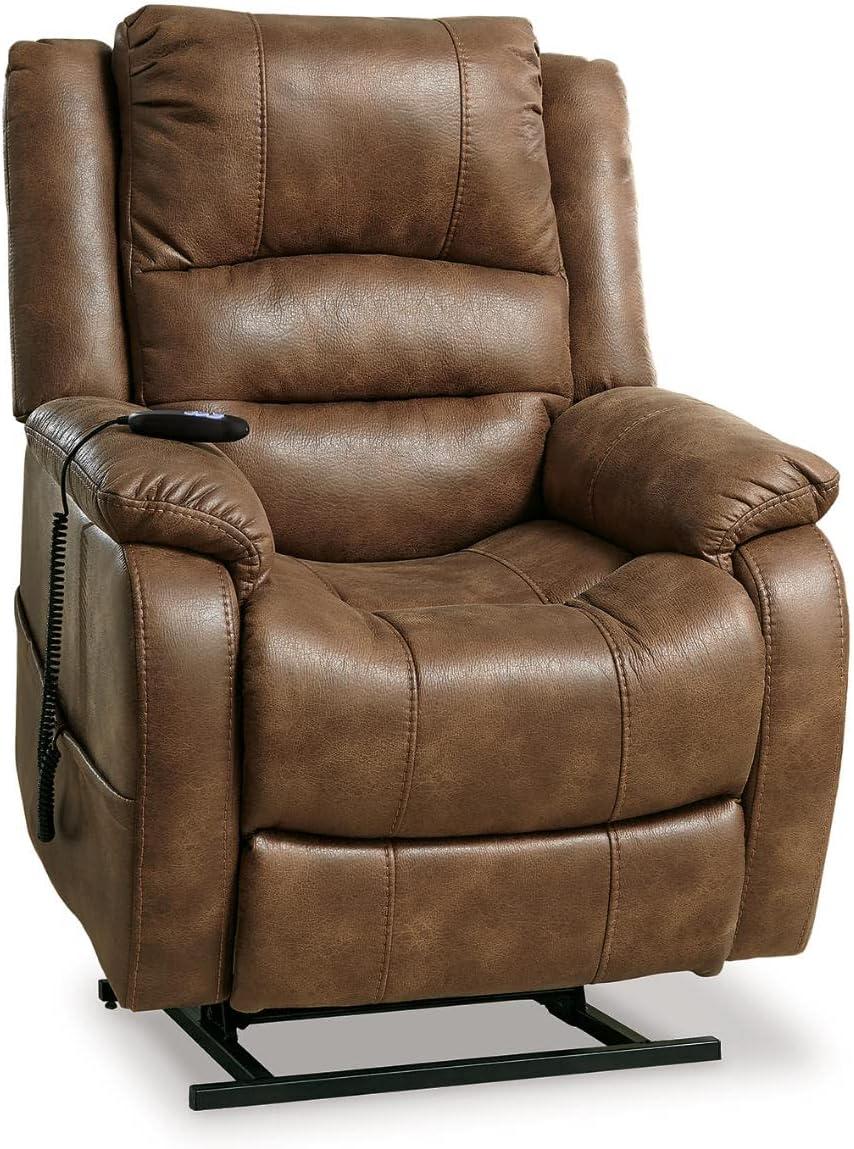 imageSignature Design by Ashley Yandel Faux Leather Electric Power Lift Recliner for Elderly BrownSaddle Brown