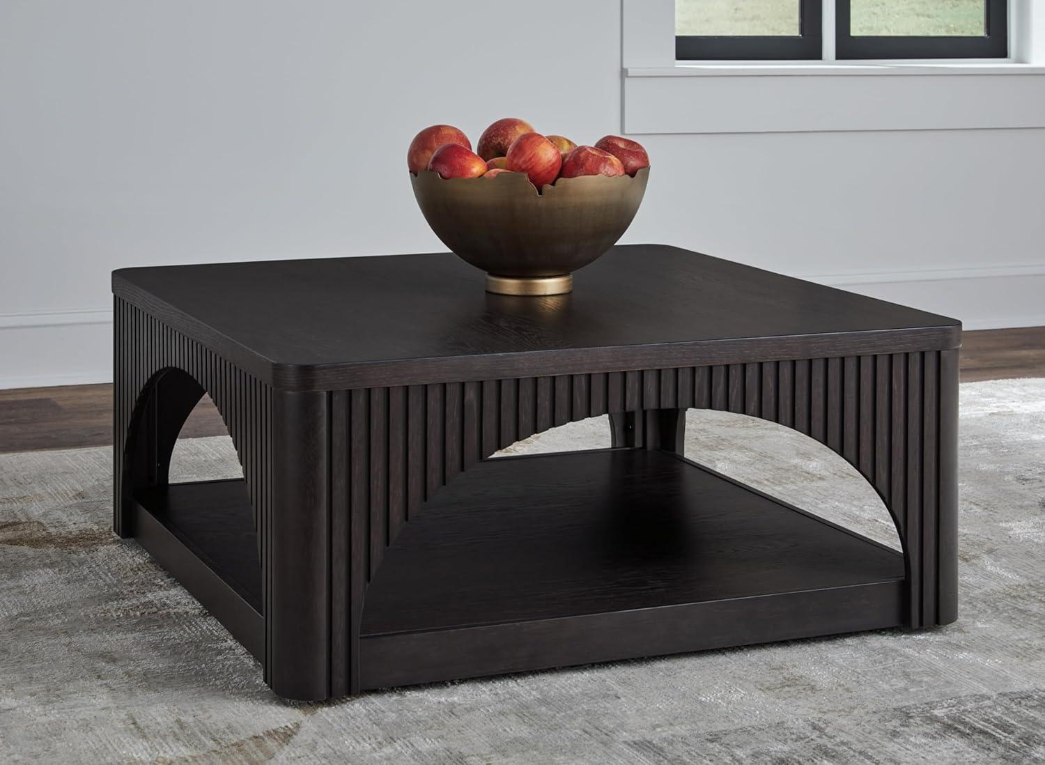 imageSignature Design by Ashley Yellink Contemporary Coffee Table with Casters Open Shelf Arches and Lattice Details Black