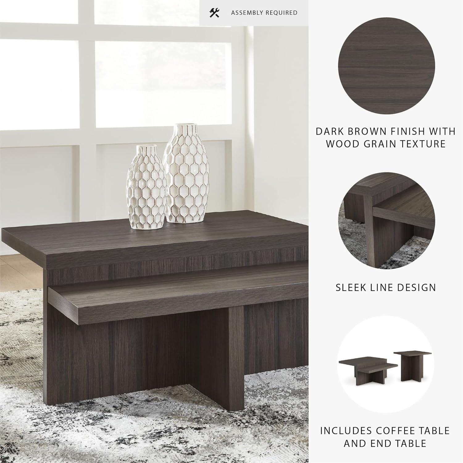 imageSignature Design by Ashley Zendex Contemporary Table Set with Pedestal Base Set of 2 Dark Brown