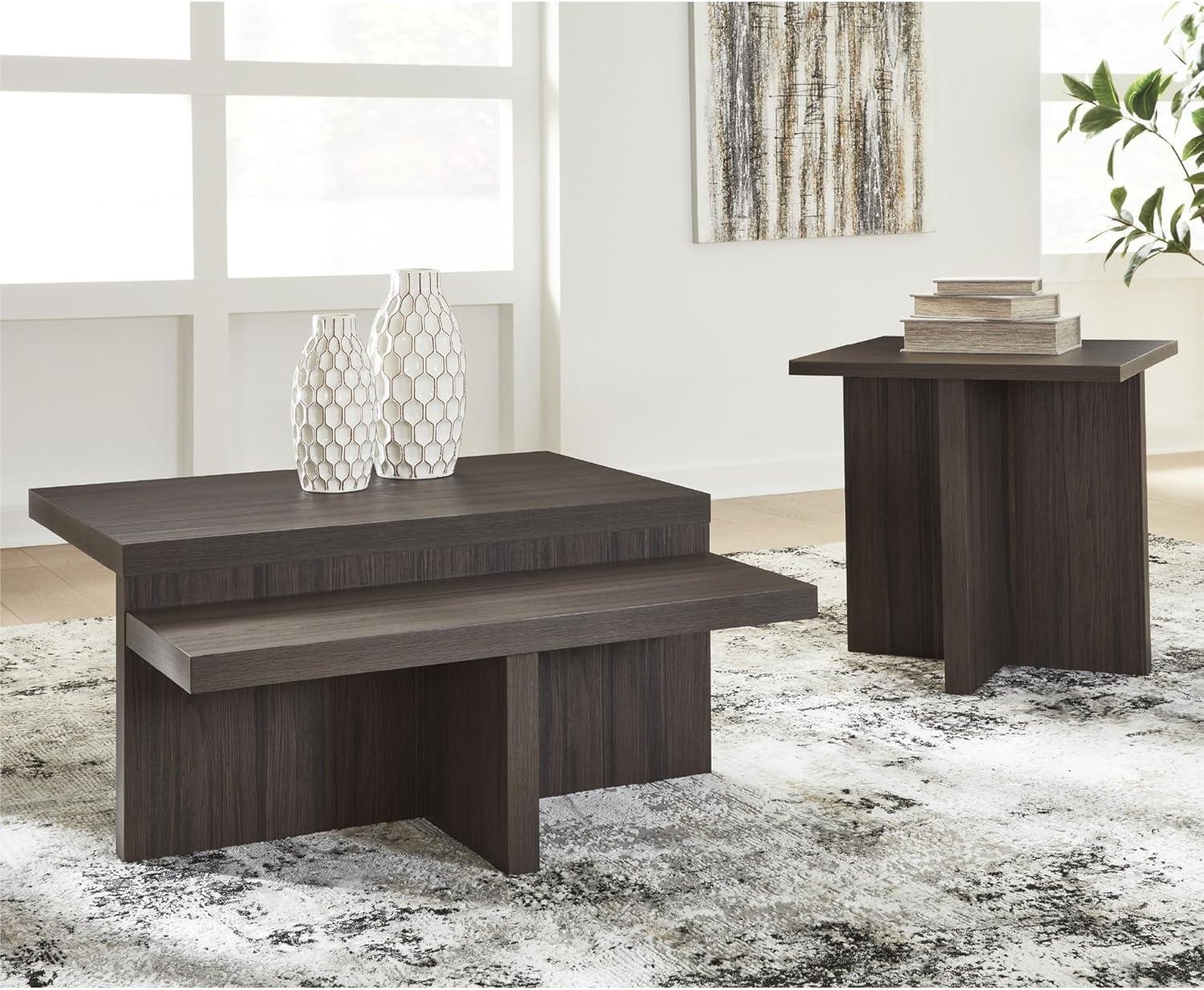 imageSignature Design by Ashley Zendex Contemporary Table Set with Pedestal Base Set of 2 Dark Brown