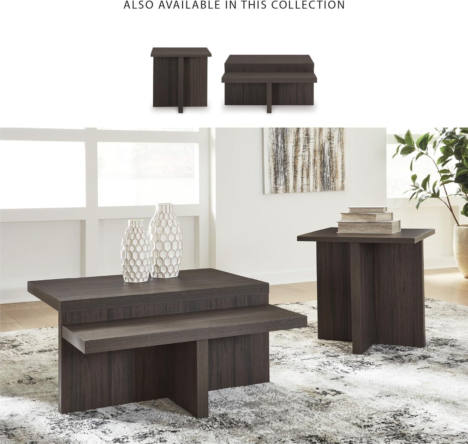 imageSignature Design by Ashley Zendex Contemporary Table Set with Pedestal Base Set of 2 Dark Brown