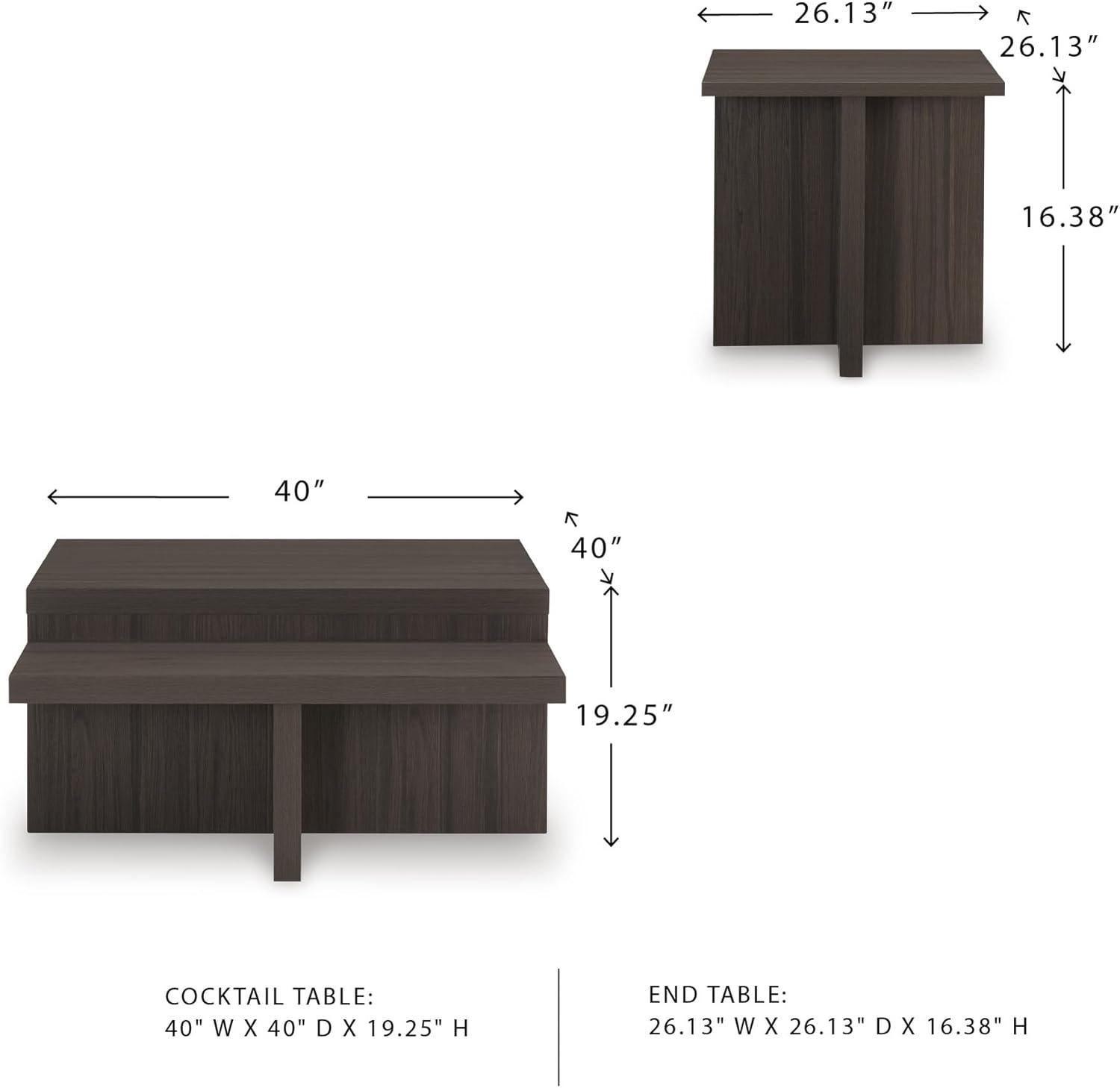 imageSignature Design by Ashley Zendex Contemporary Table Set with Pedestal Base Set of 2 Dark Brown