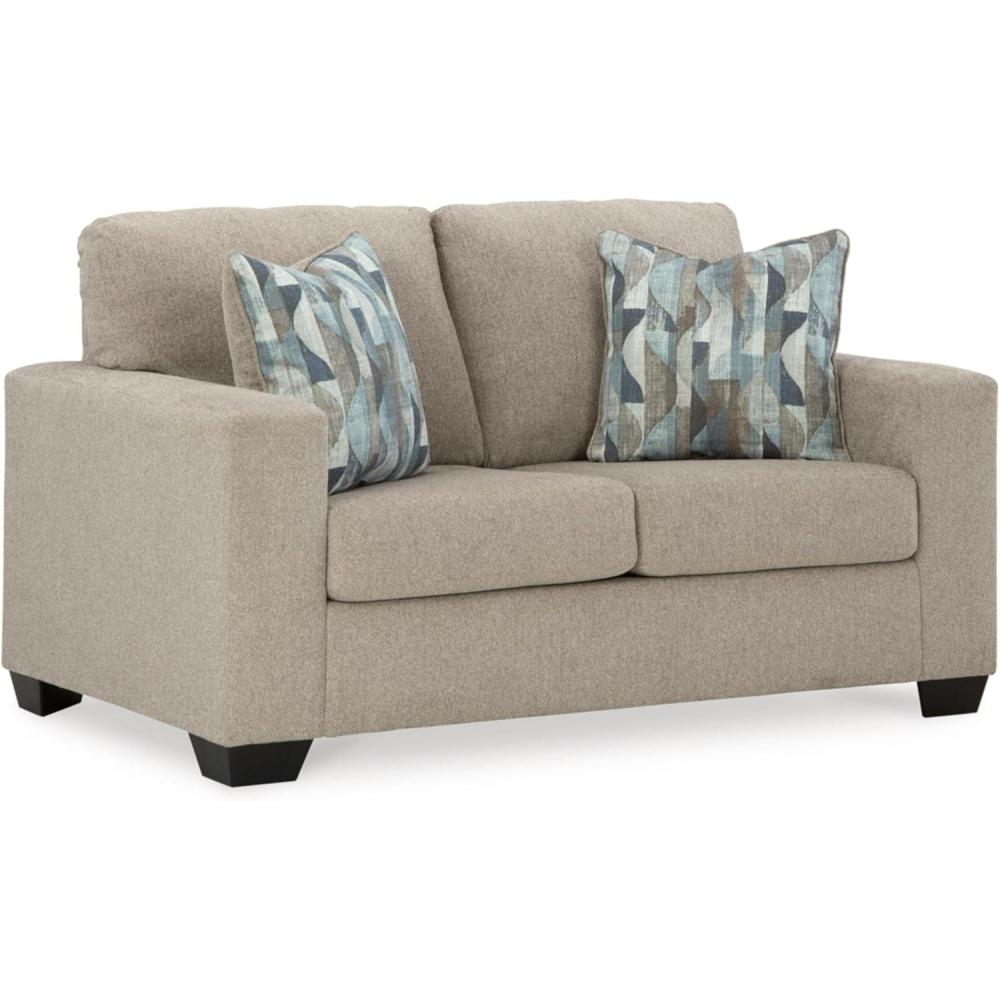 imageSignature Design by Ashley Deltona Contemporary Loveseat with 2 Accent Pillows Beige