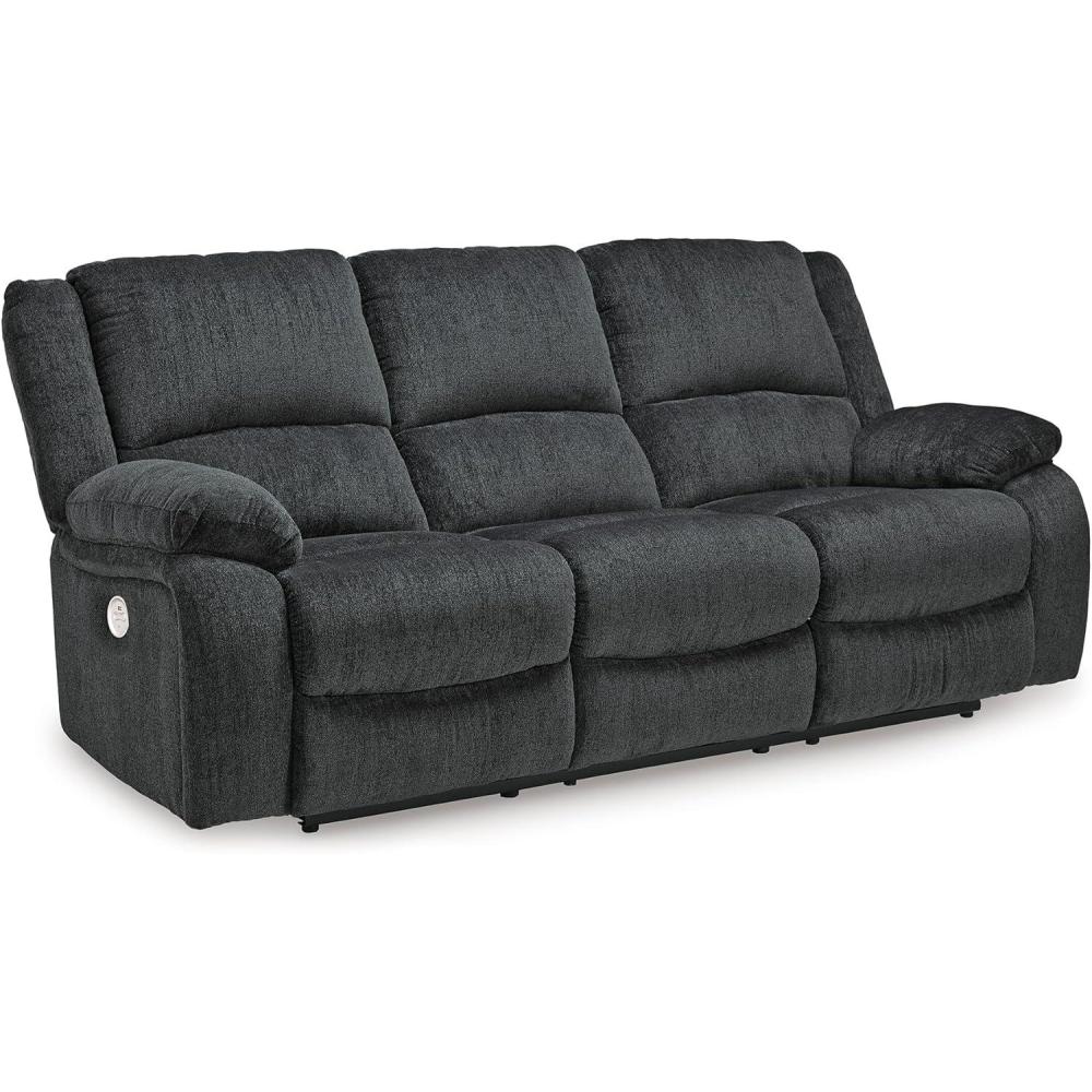 imageSignature Design by Ashley Draycoll Contemporary Manual Pull Tab Reclining Sofa Dark GrayGrey