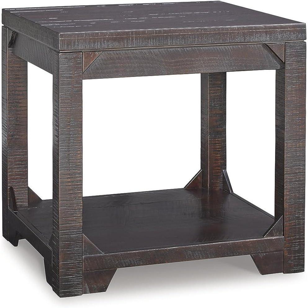 imageSignature Design by Ashley Fregine Farmhouse Rectangular End Table with Lower Open Shelf Triangle Bracket Accents Wood 2525quot High Weathered WhiteRustic Brown