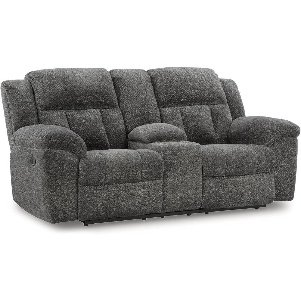 imageSignature Design by Ashley Frohn Contemporary Manual Reclining Loveseat with Console with Console Storage and Cup Holders GrayGrey