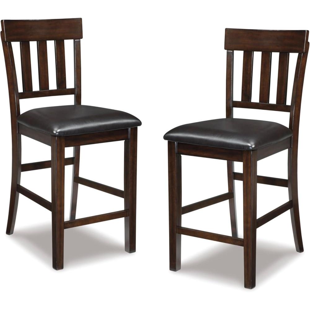 imageSignature Design by Ashley Haddigan Upholstered Barstool 2 Count Slat Back Design Cushioned Seat Wood 255quot H Dark BrownDark Brown