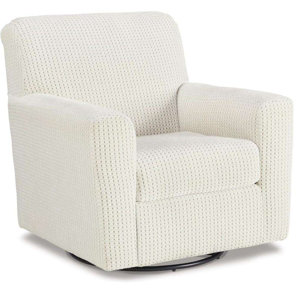 imageSignature Design by Ashley Herstow Casual Polka Dot Upholstered Swivel Glider Accent Chair White ampamp BeigeWhite Beige