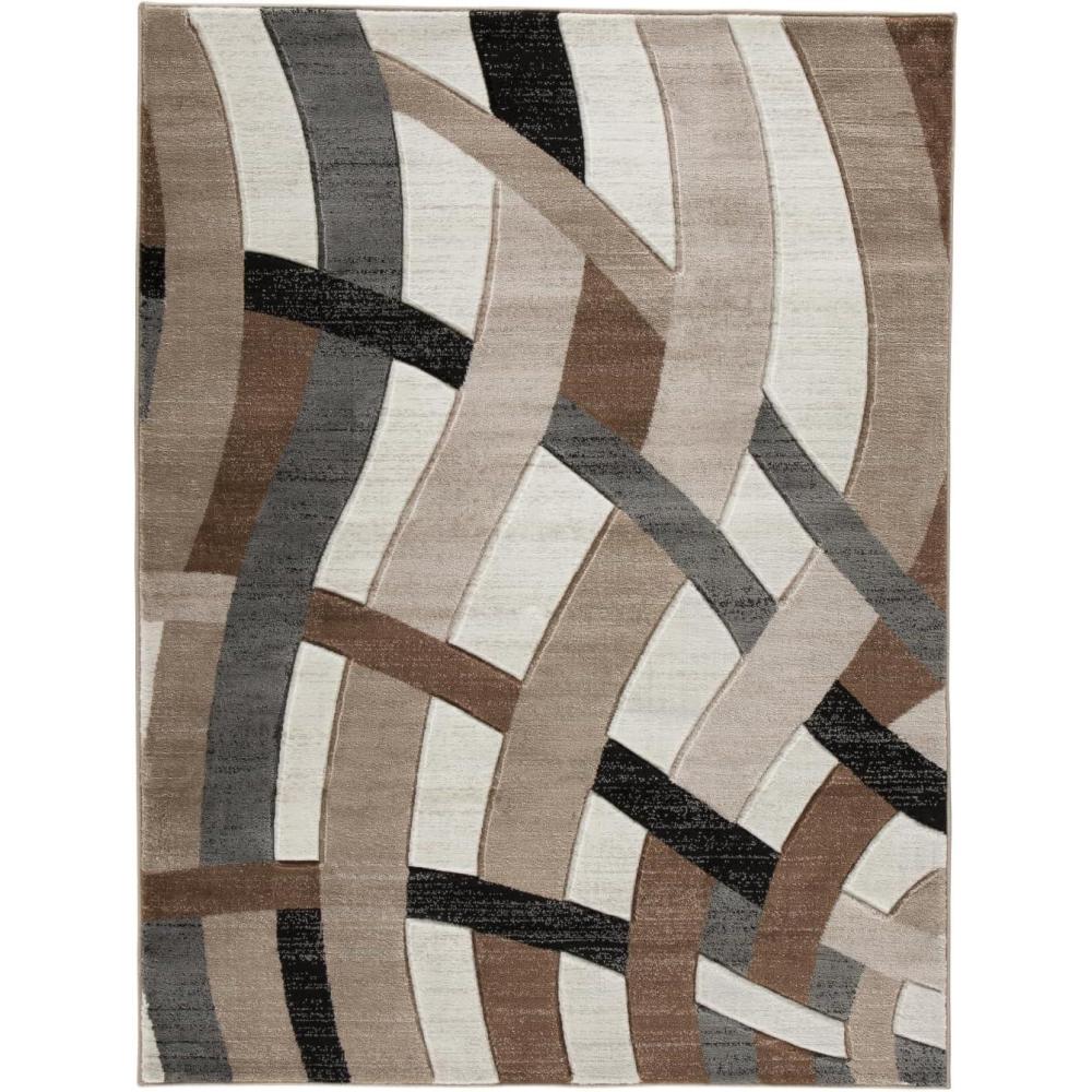 imageSignature Design by Ashley Jacinth Modern 8 x 10 Medium Pile Rug with Overlapping Wave Design Brown Beige ampamp Cream66 x 96 Rectangular