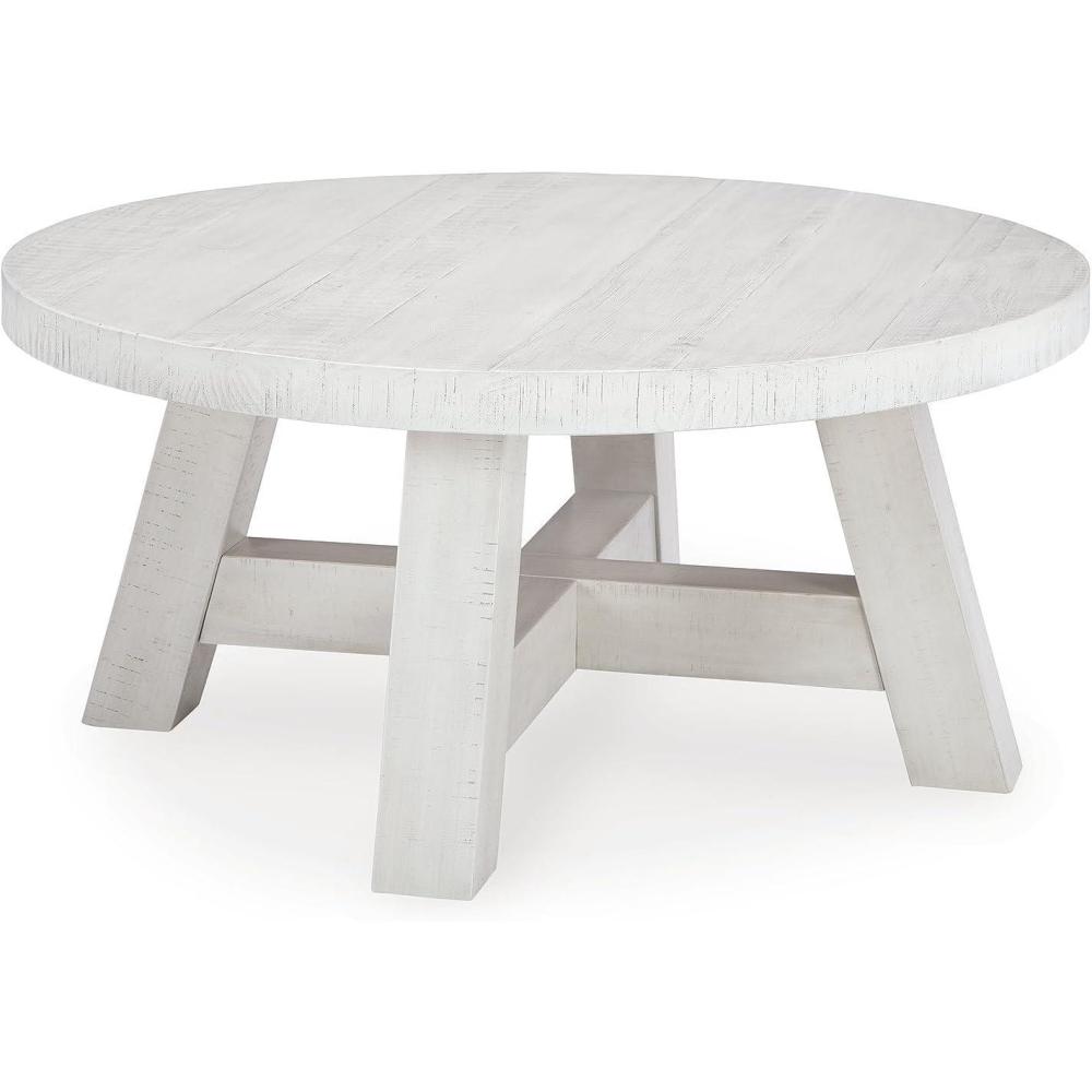 imageSignature Design by Ashley Jallison Farmhouse Distressed Coffee Table with Braced Posts White