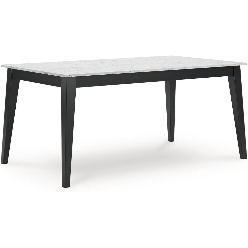 imageSignature Design by Ashley Jettaya Modern Faux Marble Tabletop Dining Table with 4 Legs White ampamp Black