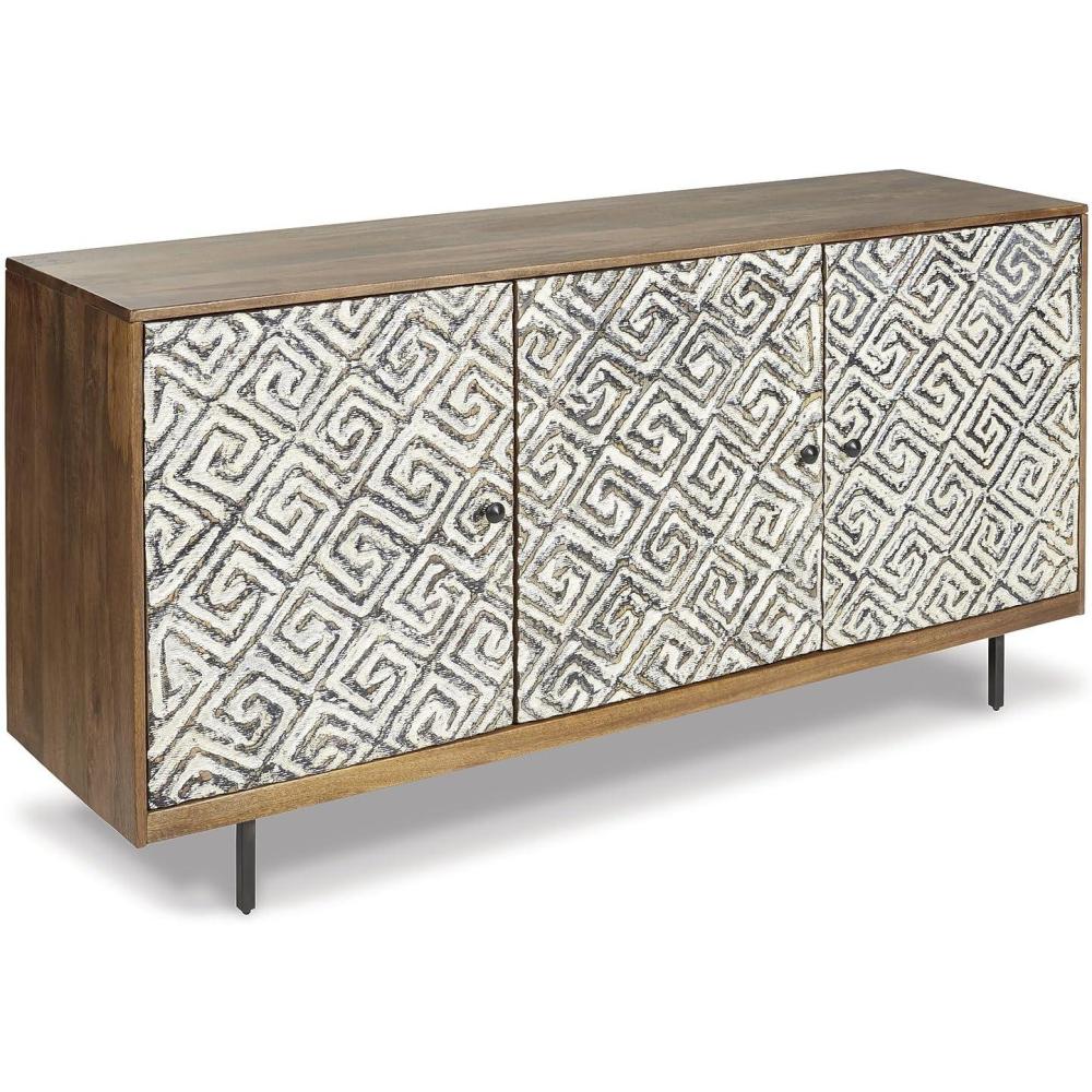 imageSignature Design by Ashley Kerrings Modern Glam Accent Cabinet Brown Black and WhiteRustic
