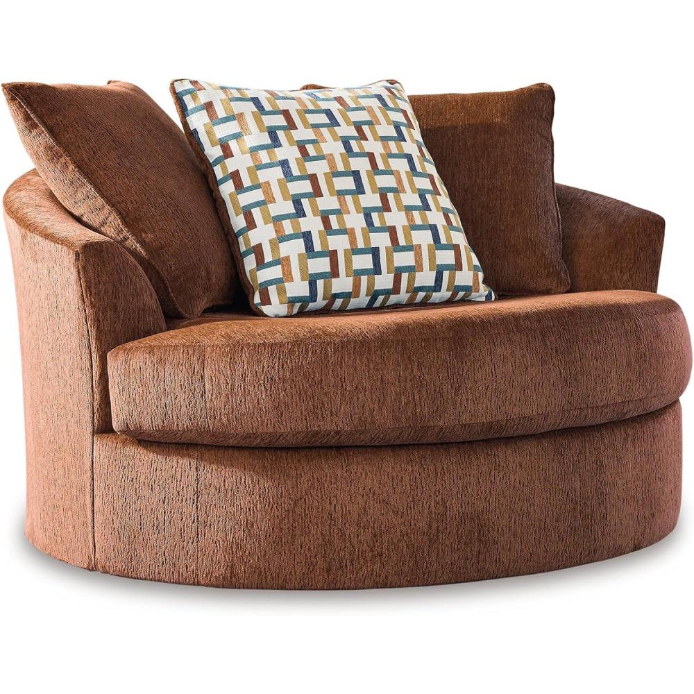 imageSignature Design by Ashley Laylabrook Scandinavian Upholstered Oversized Swivel Accent Chair with 3 Back Pillows GreenRed