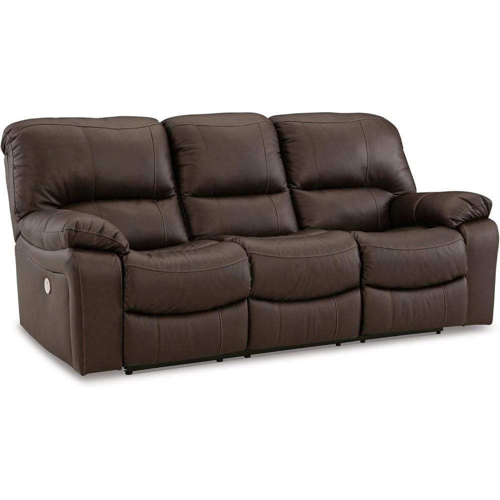 imageSignature Design by Ashley Leesworth Modern Leather Match Power Reclining Sofa with USB Ports Dark BrownBrown